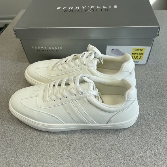NEW Perry Ellis Men's US 8 White Sneakers Lace-Up Low Top - Picture 3 of 6